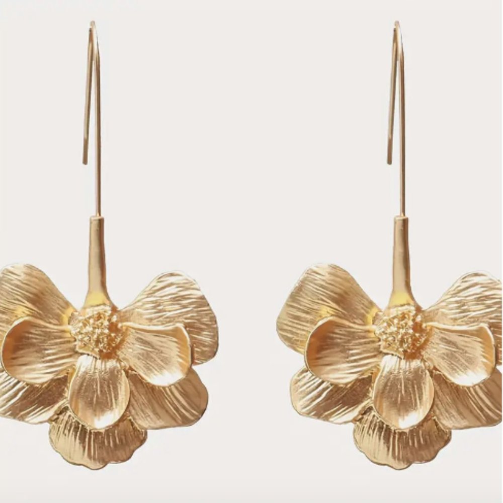 18k Gold Plated Flower Drop Earrings - Picture 2 of 6
